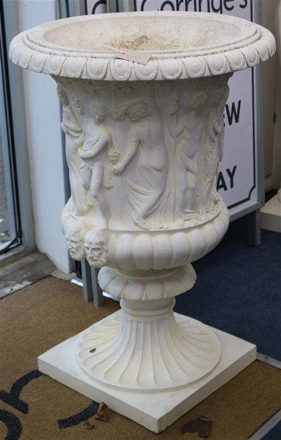 A pair of 20th century Italian reconstituted marble white painted garden urns W.64cm